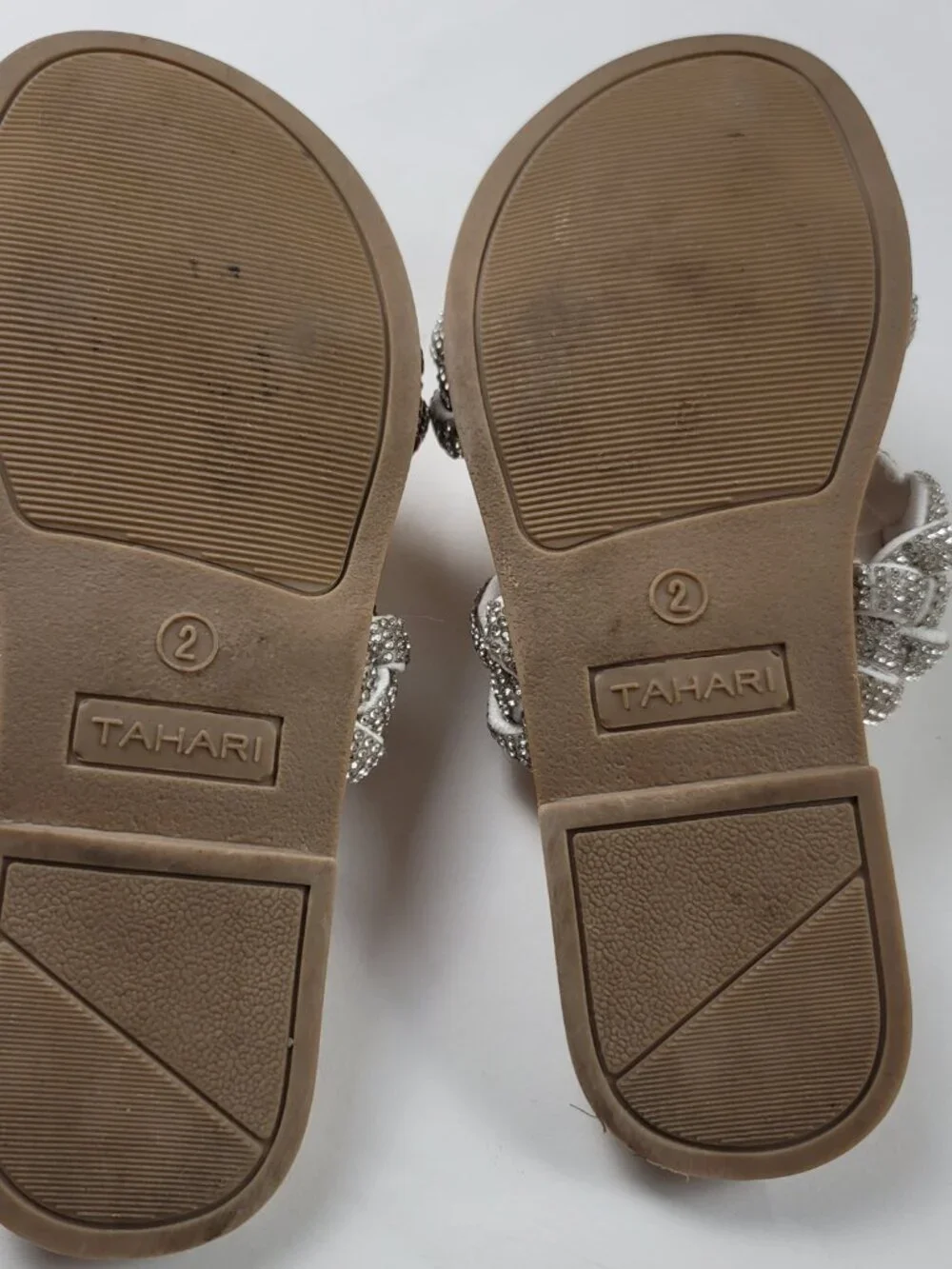 Tahari Rhinestone Braided Slide Sandals Girls Size 2 Tan Sparkly Dress Sandals